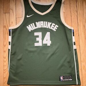 Nike Green and White Basketball Jersey